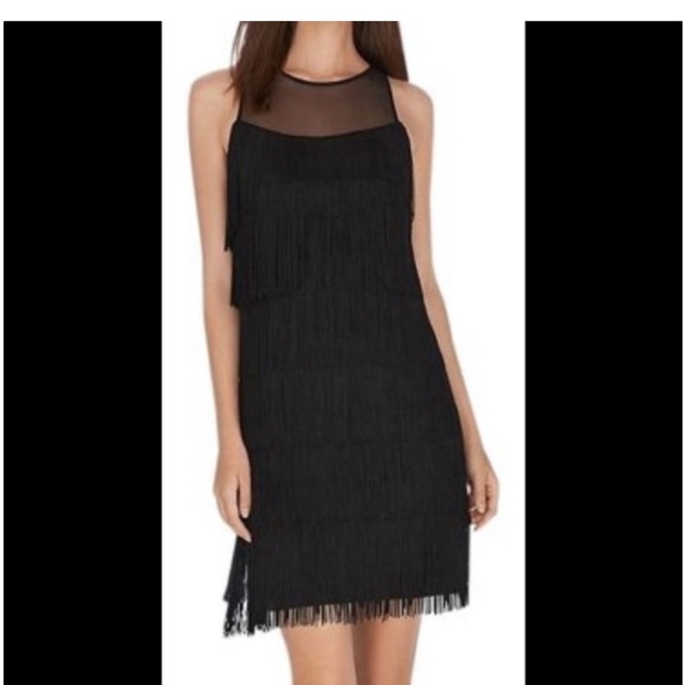 White House Black Market Elegant Black Fringe Mini Dress